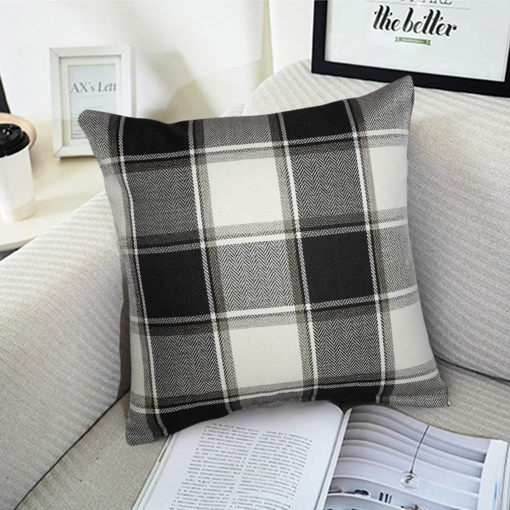 iTech More Buffalo Check Throw Pillow Covers 18x18- Cotton Line Red White Plaid Cushion Cover Holiday Decorative Throw Pillows for Couch, Bed, Sofa, Pack of 1