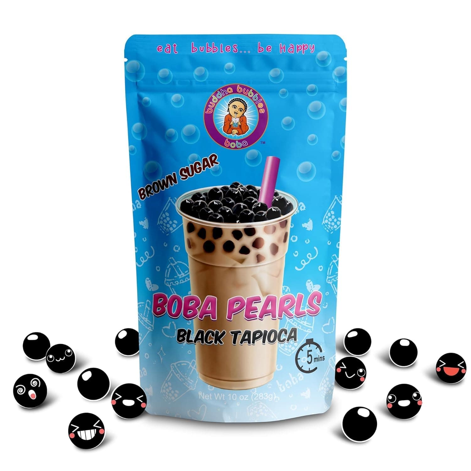 Premium Quick Cook REAL Tapioca Black (Brown Sugar) Boba Pearls By Buddha Bubbles Boba 10 Ounces (283 Grams) (10 Ounces, Brown Sugar)
