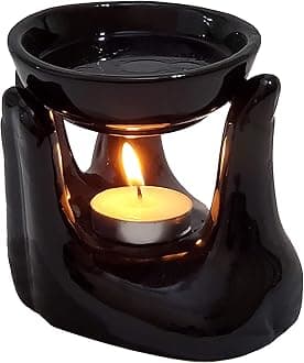 Oil Burner for Home, Office, with 1 Tea Light Candle, Made by Porcelain (Black)