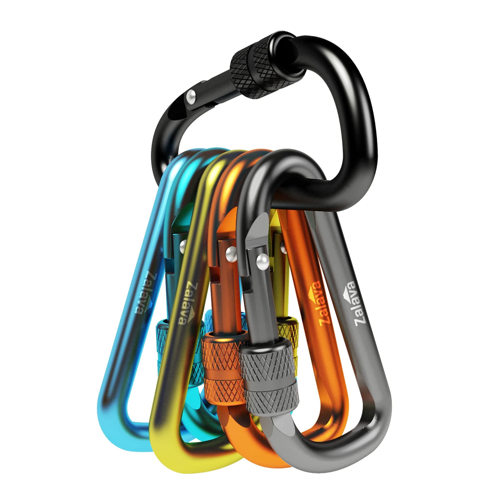 6pcs 2D-Clip Durable Locking Carabiner Keychain Clip with Hook