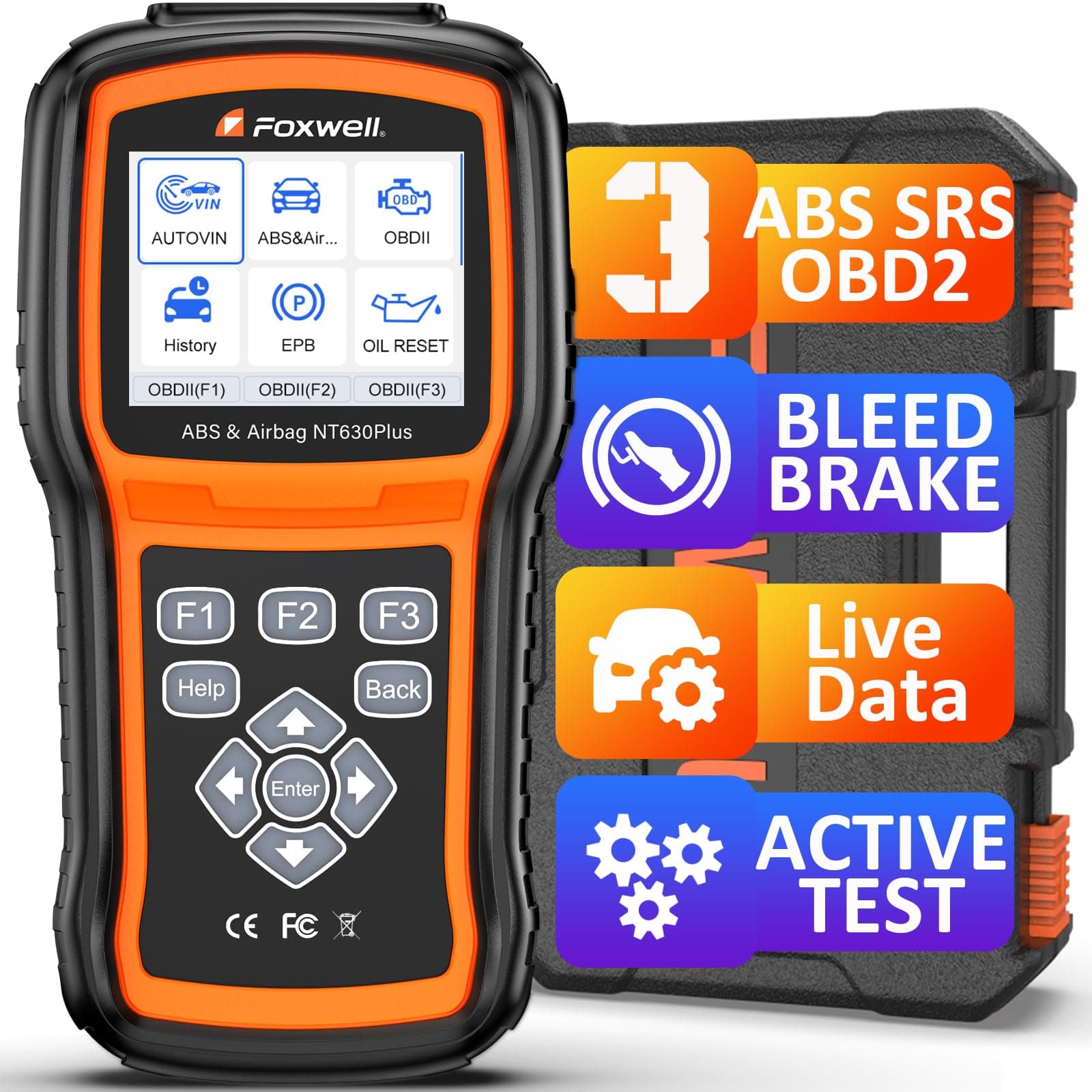 2026 FOXWELL NT630 Plus OBD2 Scanner with ABS and SRS, ABS Code Reader Auto Bleed Scan Tool Brake SRS Scanner, Car Scanner Diagnostic Tool Bidirectional Live Data with SAS Oil Check Engine Light Reset