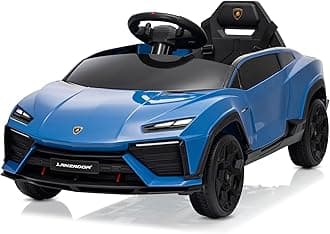 Kids Electric Ride On 12V Licensed Lamborghini Lanzador Battery Powered Sports Car Toy with Parent Remote Control & Manual Drive, Bluetooth, LED Lights&Music - Blue