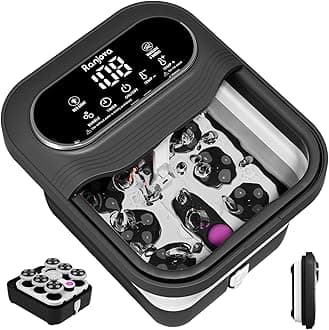 Collapsible Foot Spa Electric Rotary Massage, Foot Bath with Heat, Bubble,Temp Control, and 24 Motorized Shiatsu Massage Balls, Pedicure Foot Spa Tub for Stress Relief (Black)