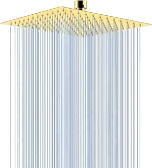 Voolan Rain Shower head, High Pressure Shower Head Made of 304 Stainless Steel, Relaxed Shower Experience Even at Low Water Flow & Pressure (10'' Gold) (VL-103-LSN1.8)