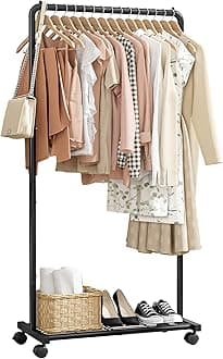 Clothes Rail - Movable Clothes Rack with Bottom Shoes Shelf, Heavy-Duty Clothing Rail for Hanging Clothes, Coats, Dresses, Clothes Rail for Bedroom, Closet, Laundry (Black, 72x43x149cm)