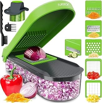 Fullstar Mandoline Slicer for Kitchen - Vegetable Chopper, Onion Potato Food Veggie Fruit Slicer and Cutter with Container, Kitchen Gadgets & Gifts, Home Essentials (6-in-1, Gray/Green)