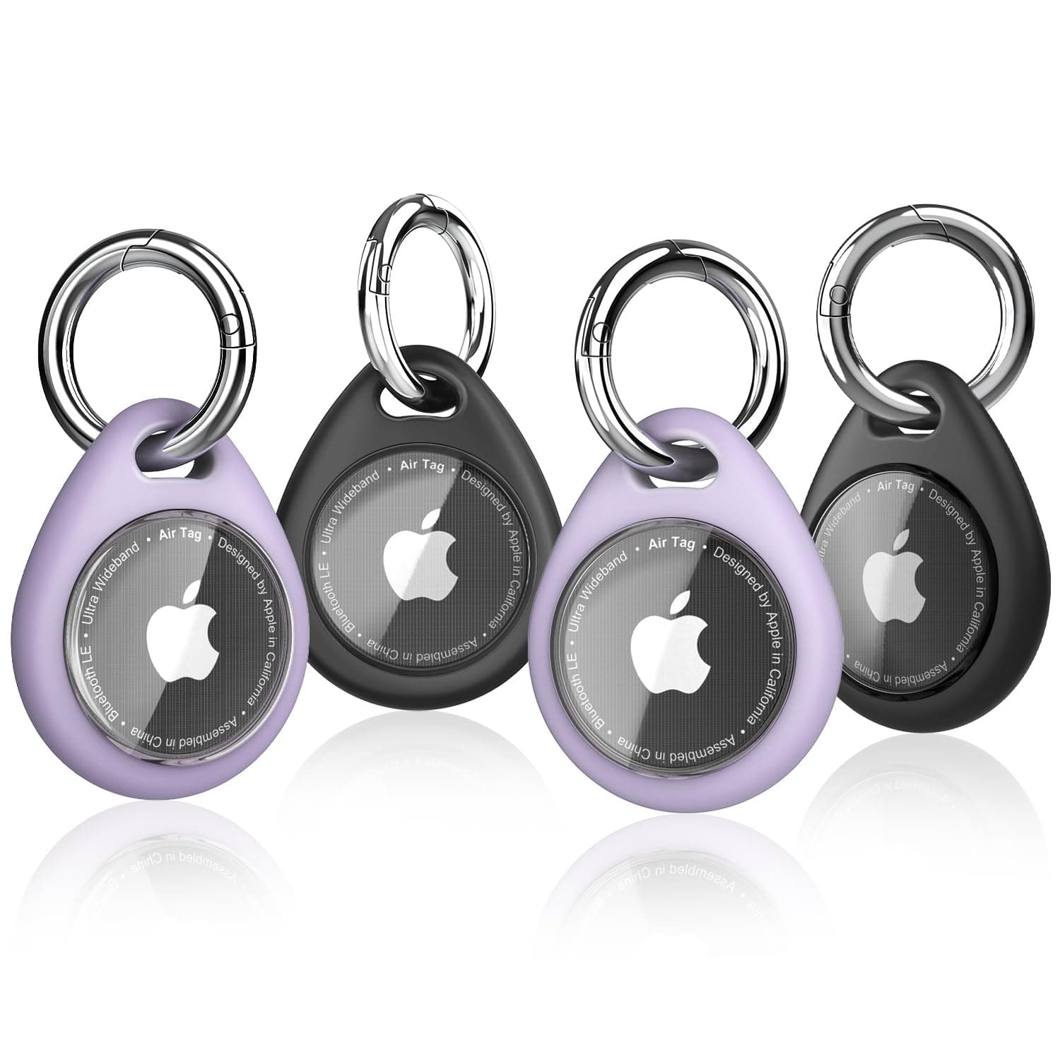 4-Pack Airtag Holder with Keyring - Shockproof, Anti-Scratch TPU Protective Case with Transparent Front Cover and Keychain, Case for Luggage, Pet Collar, Dogs, Accessories for Apple Air Tag.