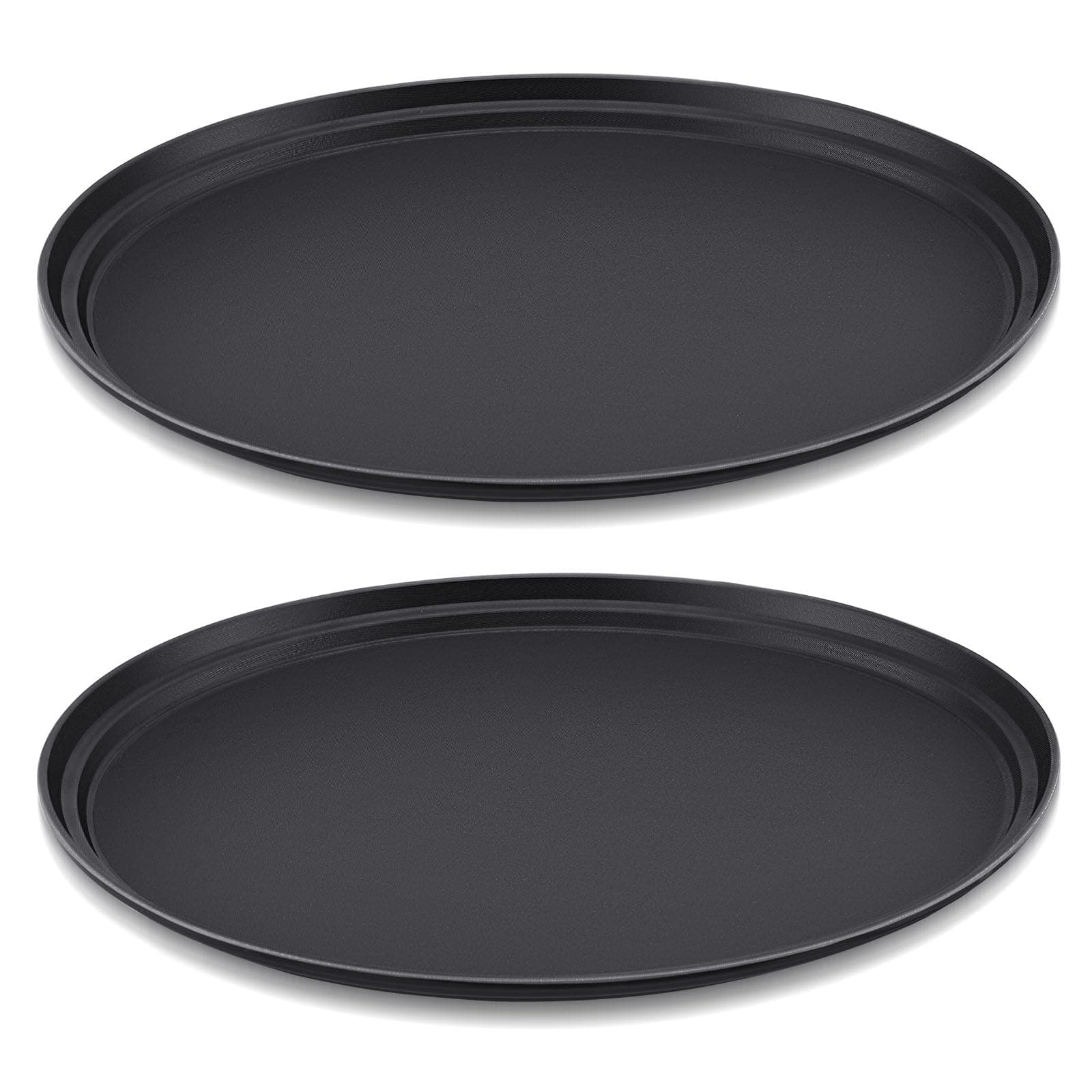 2 Pcs Restaurant Serving Trays PP Plastic Non Slip Rubber Lined Large Oval Tray for Kitchen Dining Room Cafeterias Fast Food Service (24 x 29 Inch,Black)