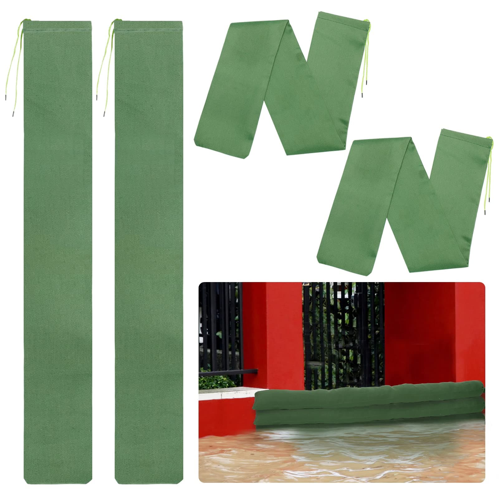 4 Pcs 4'× 6'' Long Sand Bags for Flooding - Thickened Canvas Flood Protection Sandbag Tube with Elastic Band, Reusable Flood Rain Wind Barrier Sand Bag Tube for Door Window Flood Control