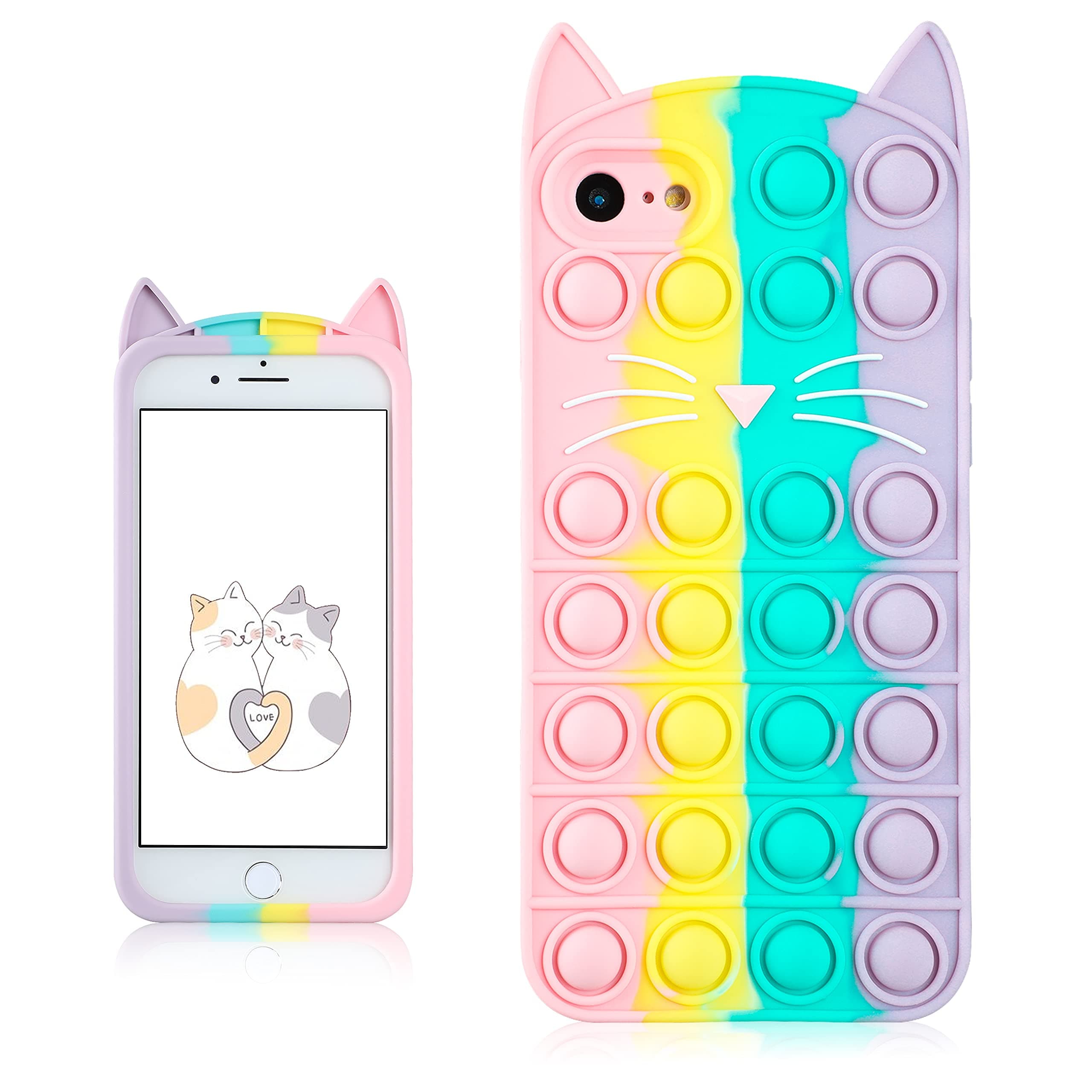 JoySolar Color Cat for iPhone 6/6S Case Silicone Case Design Cartoon Funny Cute Unique Fidget Aesthetic Protective Cool Kawaii Fun Pretty Cover Cases for Boys Girls Youth(for iPhone 6/6S 4.7")