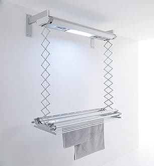 foxydry Air, Wall and Ceiling Clothesline, Electrical Drying Rack, with Remote Control in Aluminium and Steel (Wall Mounted, 150)