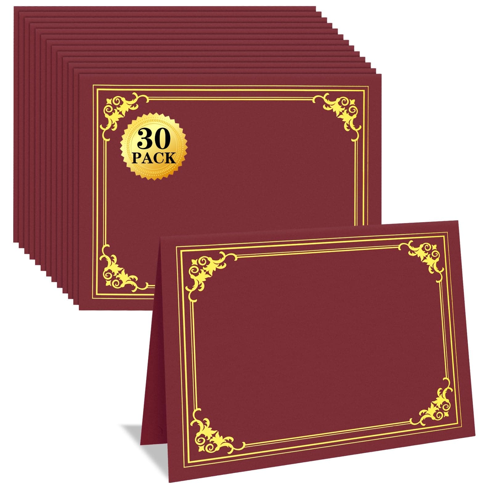 30 Packs Certificate Holders, Burgundy Certificate Covers, Diploma Holders, Certificate Folders with Gold Foil Border for Letter Size 8.5" x 11" Certificates, Diploma, Documents, Award Cover