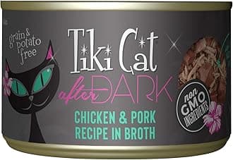 TIKI PETS Cat After Dark Grain-Free, Low-Carbohydrate Wet Food with Real Shredded Meat for Cats & Kittens, 5.5oz, 8pk, Chicken & Pork