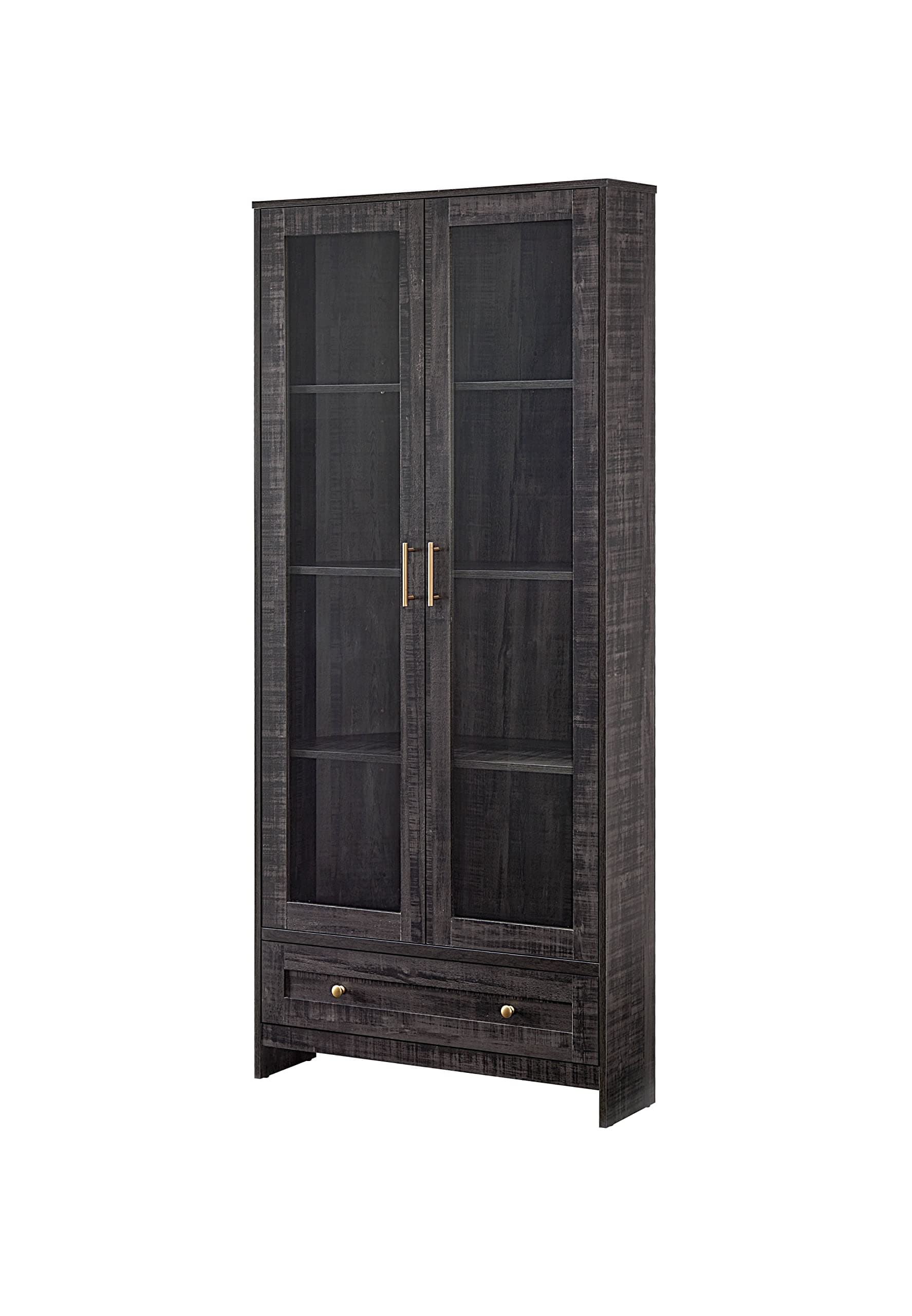 Home Source 71.5" Corner Storage Cabinet in Black with Glass Doors