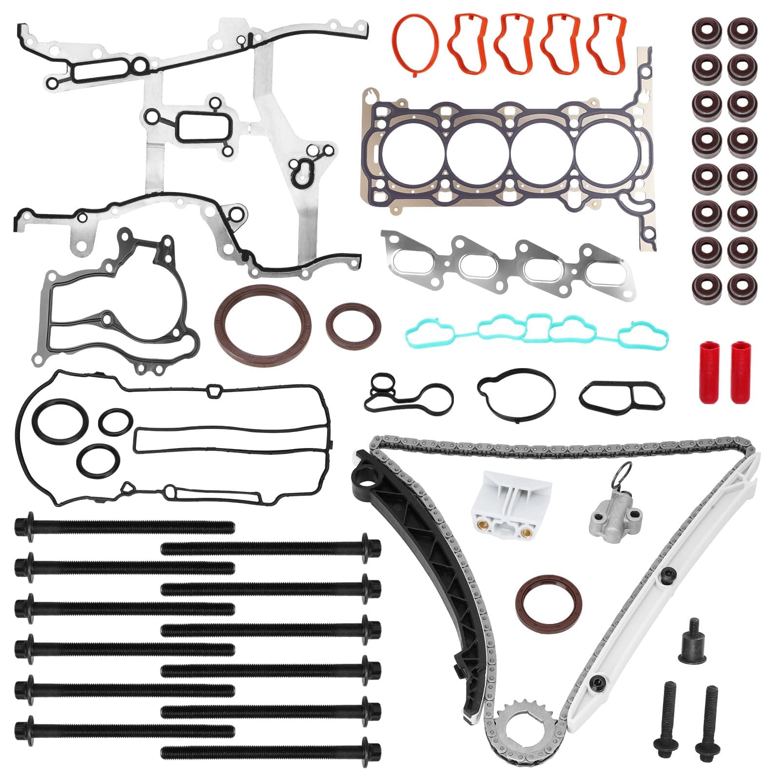 1.4L Engine Timing Chain Kit Head Gasket with Head Bolt Compatible with 2013-2016 Chevy Chevrolet Cruze Sonic Trax, 2012-2016 Buick Encore Replace # HS54898, HS26540PT-1, HSCV001, HGS343