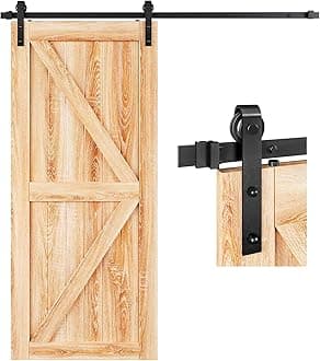 EaseLife 6.7 FT Sliding Barn Door Hardware Track Kit,Basic J Pulley,Slide Smoothly Quietly,Easy Install (6.7FT Track Kit for 36"~40" Wide Single Door)