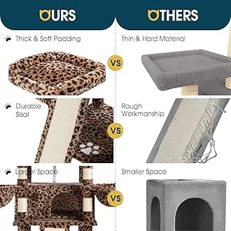 WEEWAY 68 Inches Multi-Level Large Cat Tree for Feline‌/Big Tower/Condo/Cozy Plush Kitty Perches/Fluffy Balls/Sisal Scratching Posts and Hammocks/Cave/Furniture Activity Center/Leopard Print