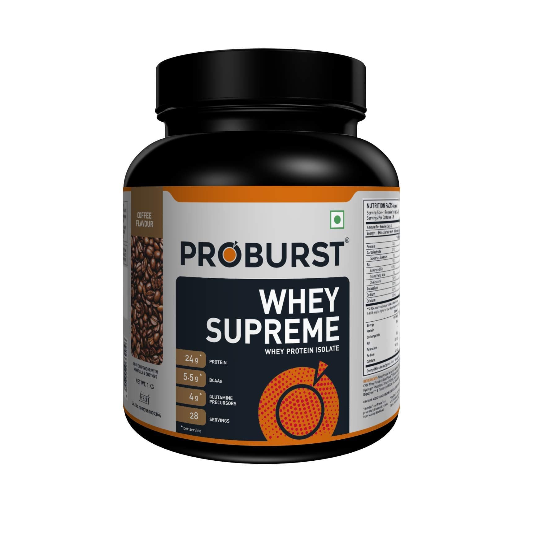 Proburst Supreme Whey Protein with Glutamine & BCAAs 24 g Protein (Coffee)-1 kg