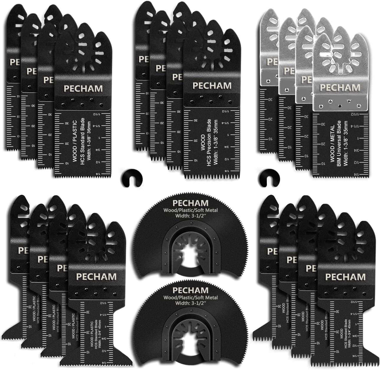 24PCS Universal Wood Metal Oscillating Multitool Quick Release Saw Blades Fit Porter Cable Black & Decker Rockwell Ridgid Ryobi Milwaukee DeWalt Chicago Craftsman