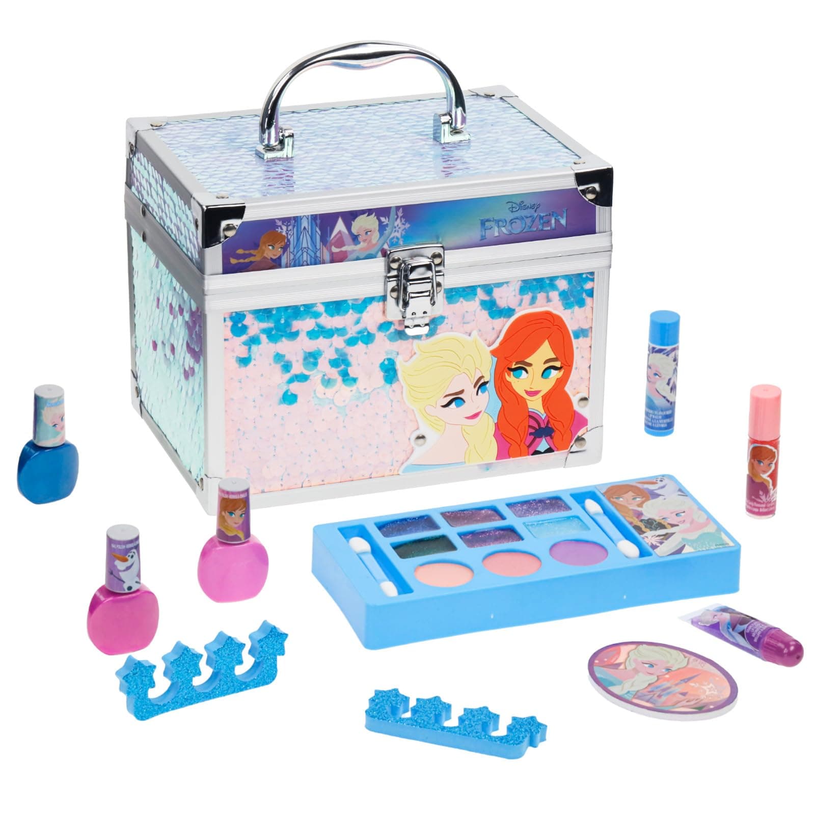Disney Frozen Train Case Makeup Set for Kids | Makeup Kit Includes Lip Gloss, Nail Polish, Accessories & more | Gifts for Ages 3+ by Townley Girl