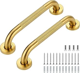 Grab Bars for Shower, 2 Pack 12-Inch Anti Slip Shower Handles for Elderly, Safety Shower Grab Bar, Stainless Steel Handicap Grab Bars for Bathroom,Toilet (Gold, 1" Diameter)