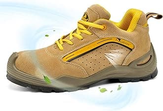 – Comfortable Safety Shoes for Men & Women, 7296YN S1P SRC Trainers with Steel Toe Cap, Lightweight Wide Fit Safety Work Boots for Site, Construction, DIY, Lab etc Beige