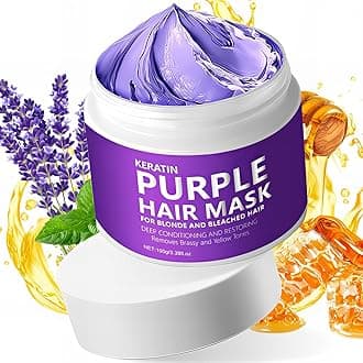 Keratin Purple Hair Mask, Deeply Nourishing Damaged Hair,Intensely Brightens,Hydrating Purple Toning Hair Mask for Blonde, Platinum and Silver Hair