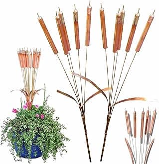 Copper Cattail Wind Chimes, 3FT Unique Handcrafted Cattail Wind Chime Garden Stake Metal Sculpture, Copper Cattail Windchimes Garden Art, Outdoor Cattail Stake for Home Balcony Tree Patio (2pcs)