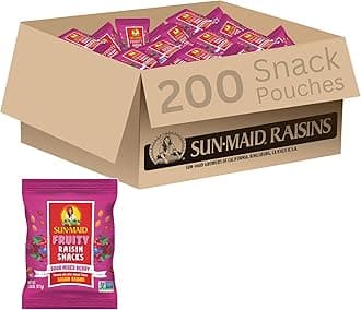 Sun-Maid Sour Mixed Berry Fruity Raisin Snacks - (200 Pack) 1.33 oz Pouches - Sour Mixed Berry Raisins - Dried Fruit Snack for Lunches and Snacks