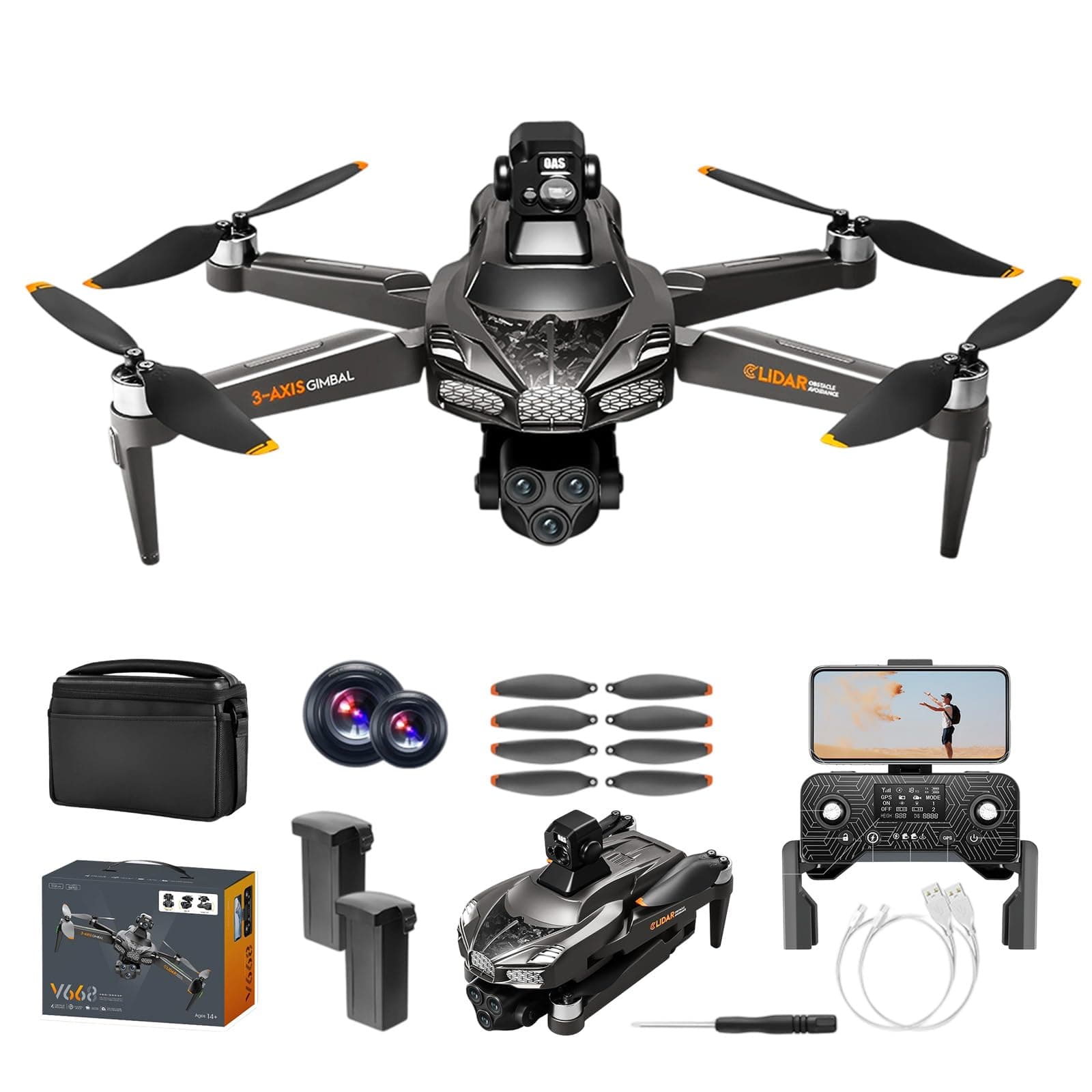 5G Brushless Drone with Camera for Adults 4K, 8K GPS FPV Drone with 3-Axis Gimbal & 360° Obstacle Avoidance - Foldable RC Drones for Adults, 5KM Transmission, 60min Flight, Auto Return, 50X Zoom (black)
