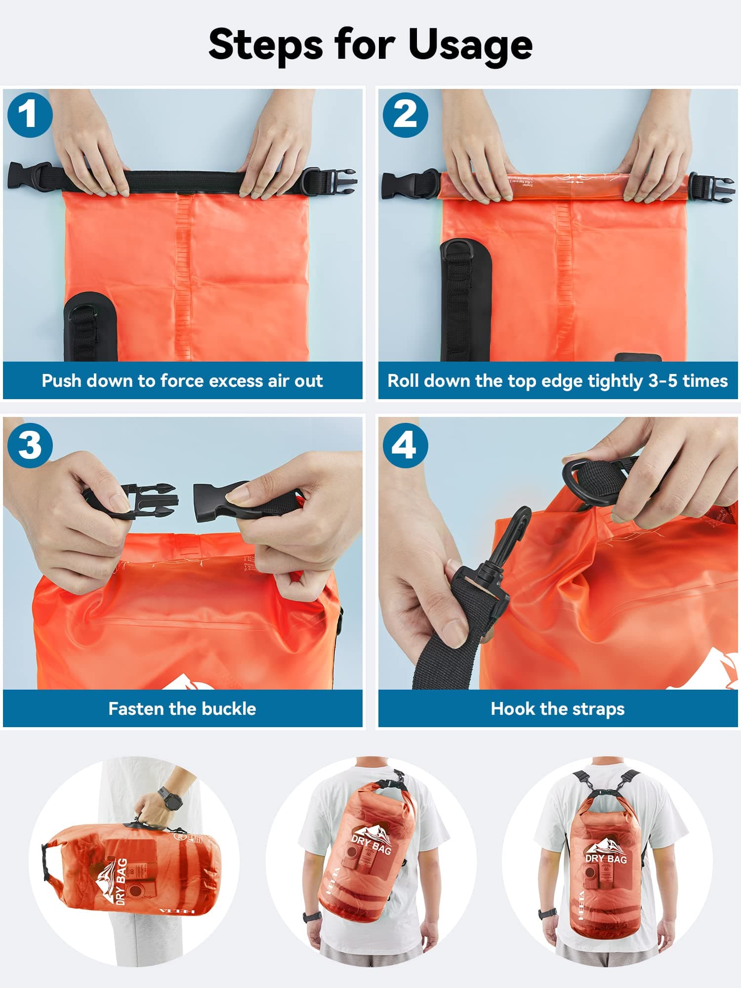 HEETA 防水ドライバッグ レディース メンズ ロールトップ 軽量 ドライストレージバッグ バックパック 携帯ケース付き 旅行 水泳 ボート カヤック キャンプ ビーチ用