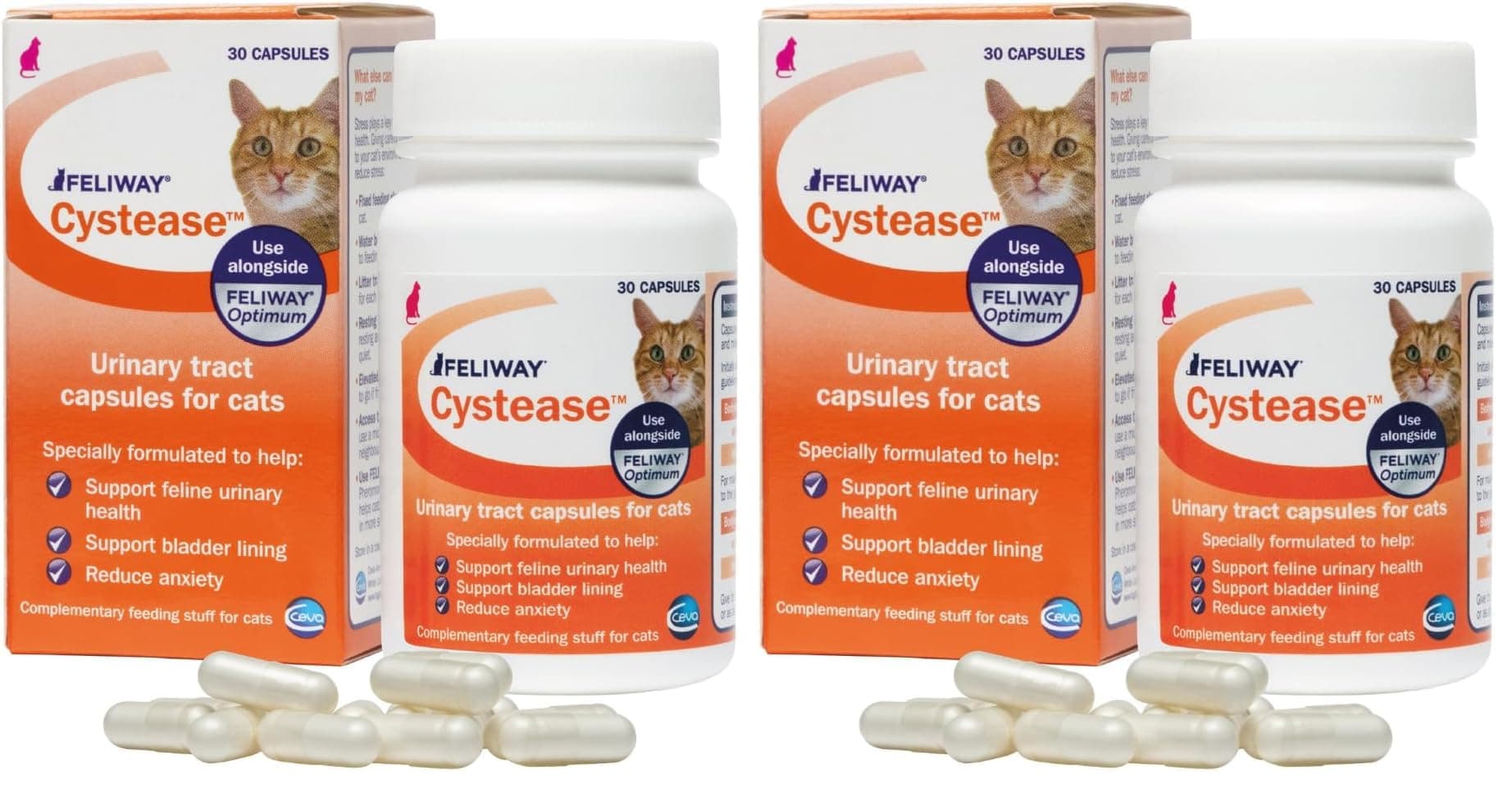 FELIWAY Cystease, for stress-related bladder problems in cats Capsules, 30 Count (Pack of 2)