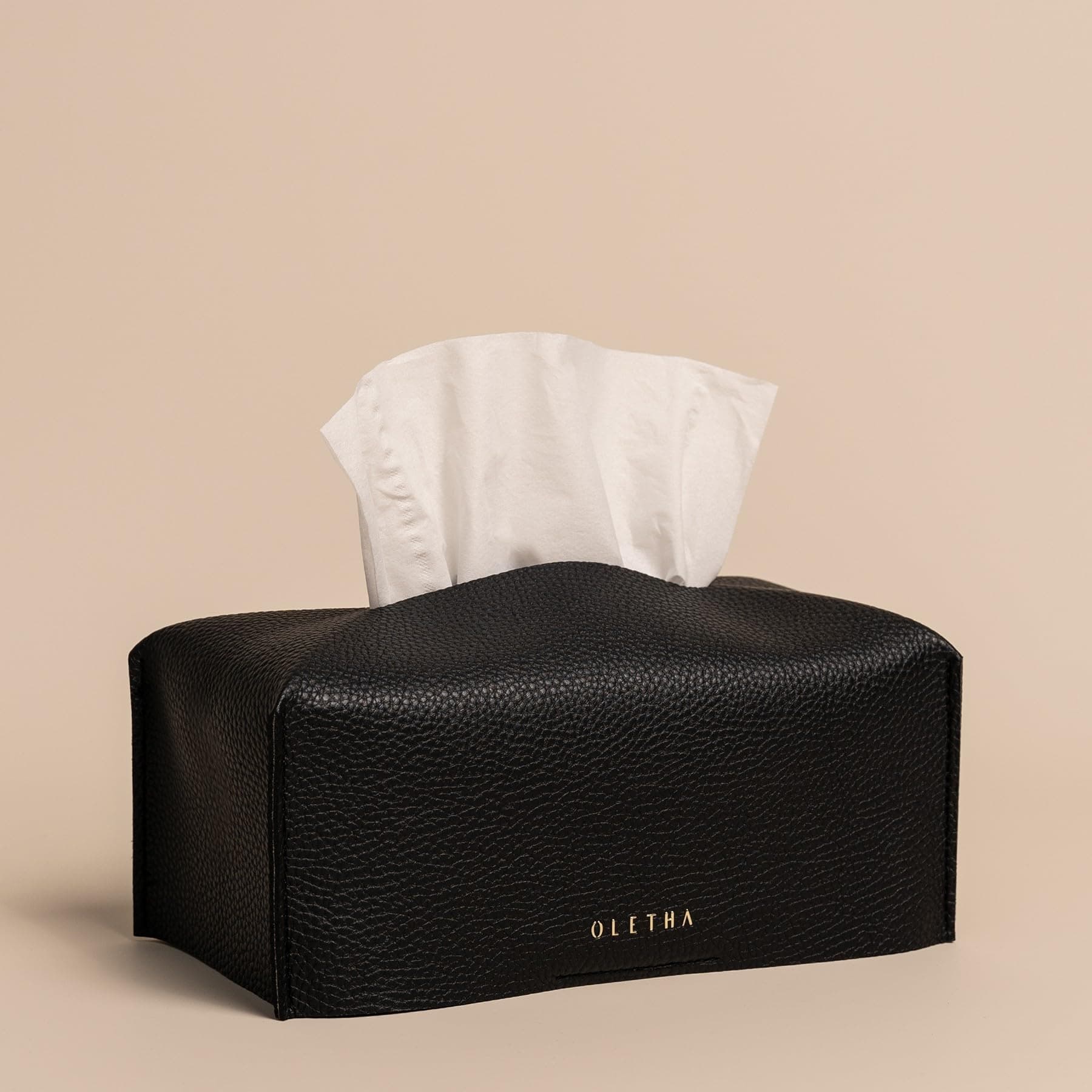 OLETHA Aesthetic Rectangle Tissue Box Cover, Medium Flat Box Tissues Holder Rectangular, Black