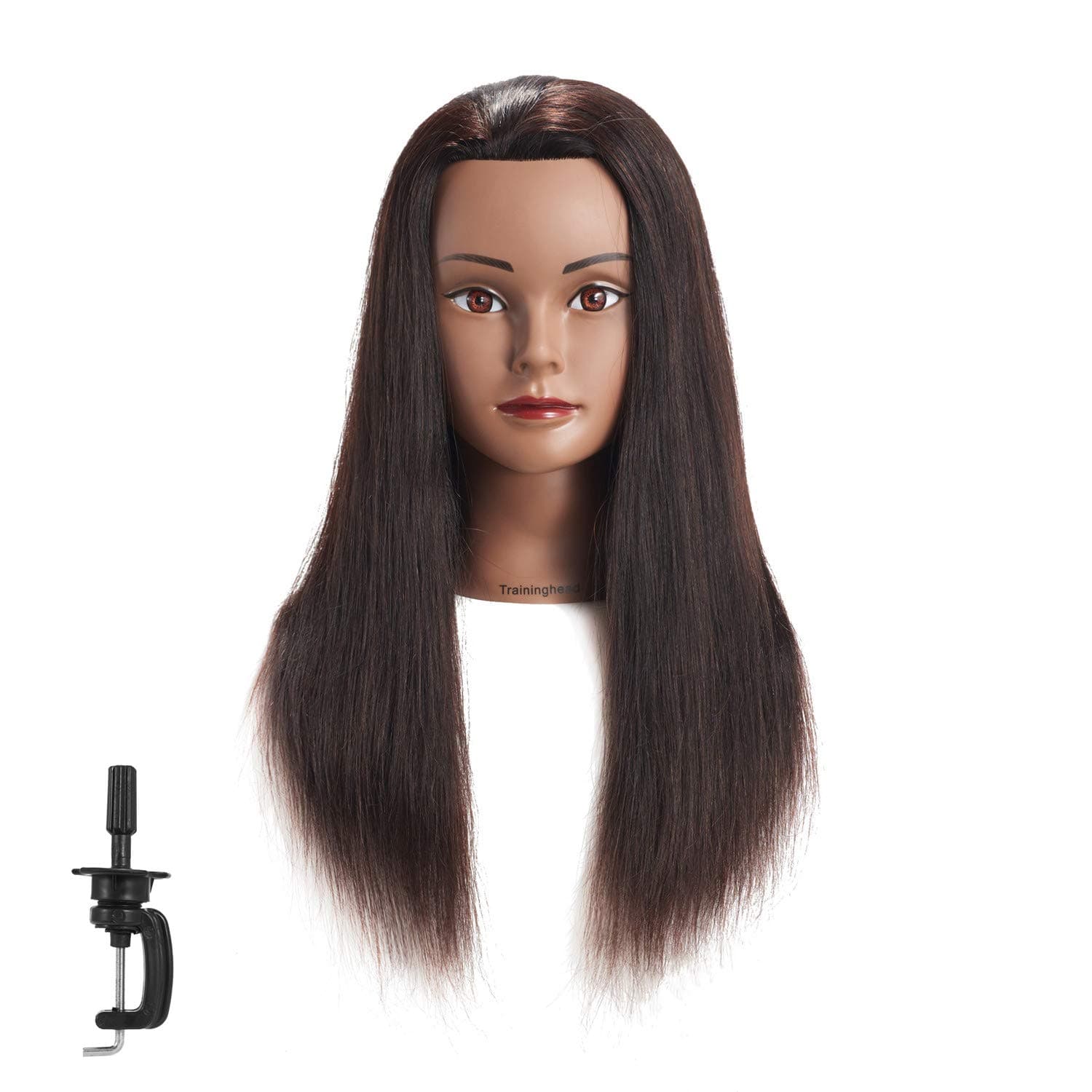 Traininghead 20-22" 100% Human hair Mannequin head Training Head Cosmetology Manikin Head Doll Head with free Clamp (black)