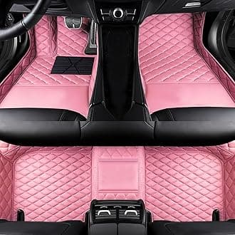 Custom Fit Car Floor Mats by SARAHS - Waterproof PU Leather Full Coverage for Most Cars, SUVs, and Trucks - Automotive Liners to Protect Vehicle Interior Floor Accessories (Pink)