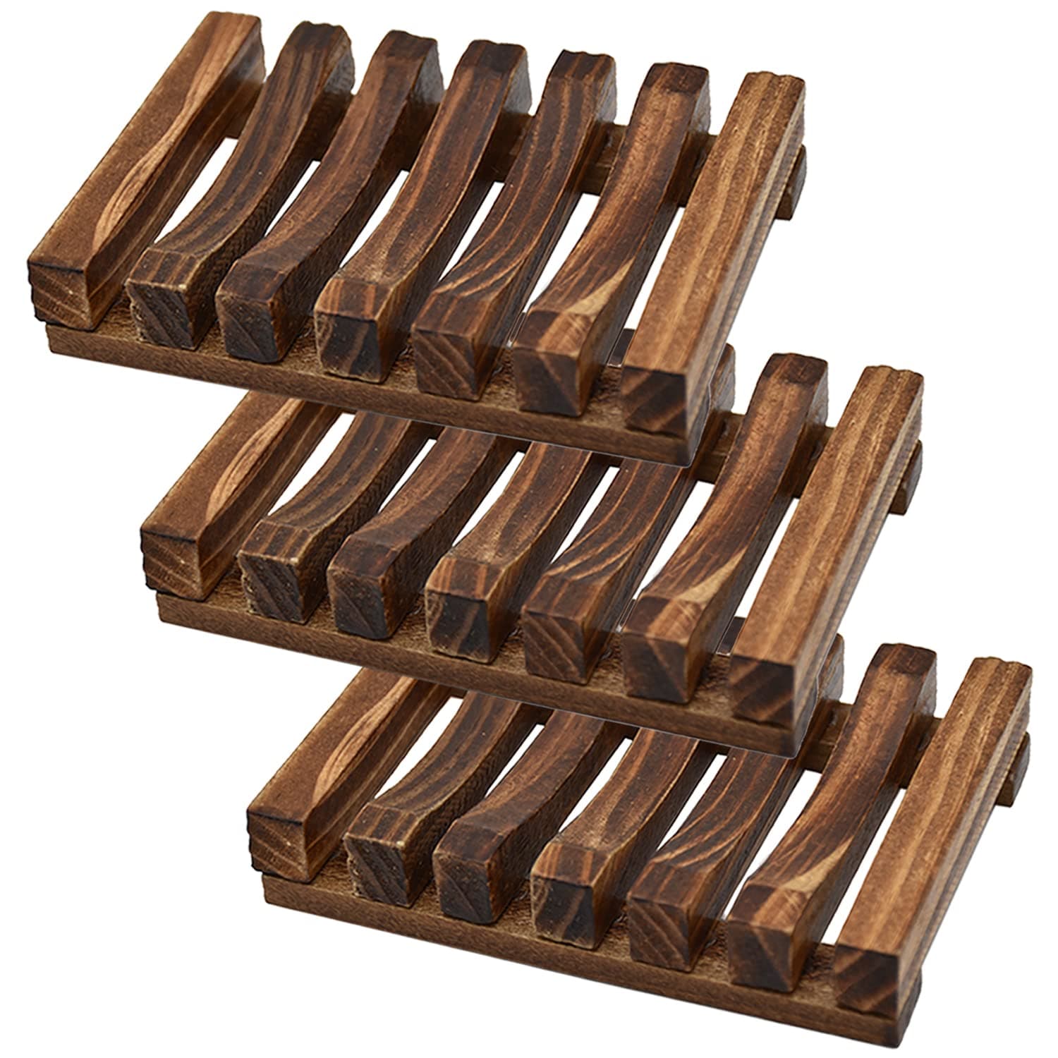 3 Pcs Natural Wooden Soap Dish Holder for Shower, Self Draining Soap Tray for Bathroom, Extend Soaps Life and Keep Dry