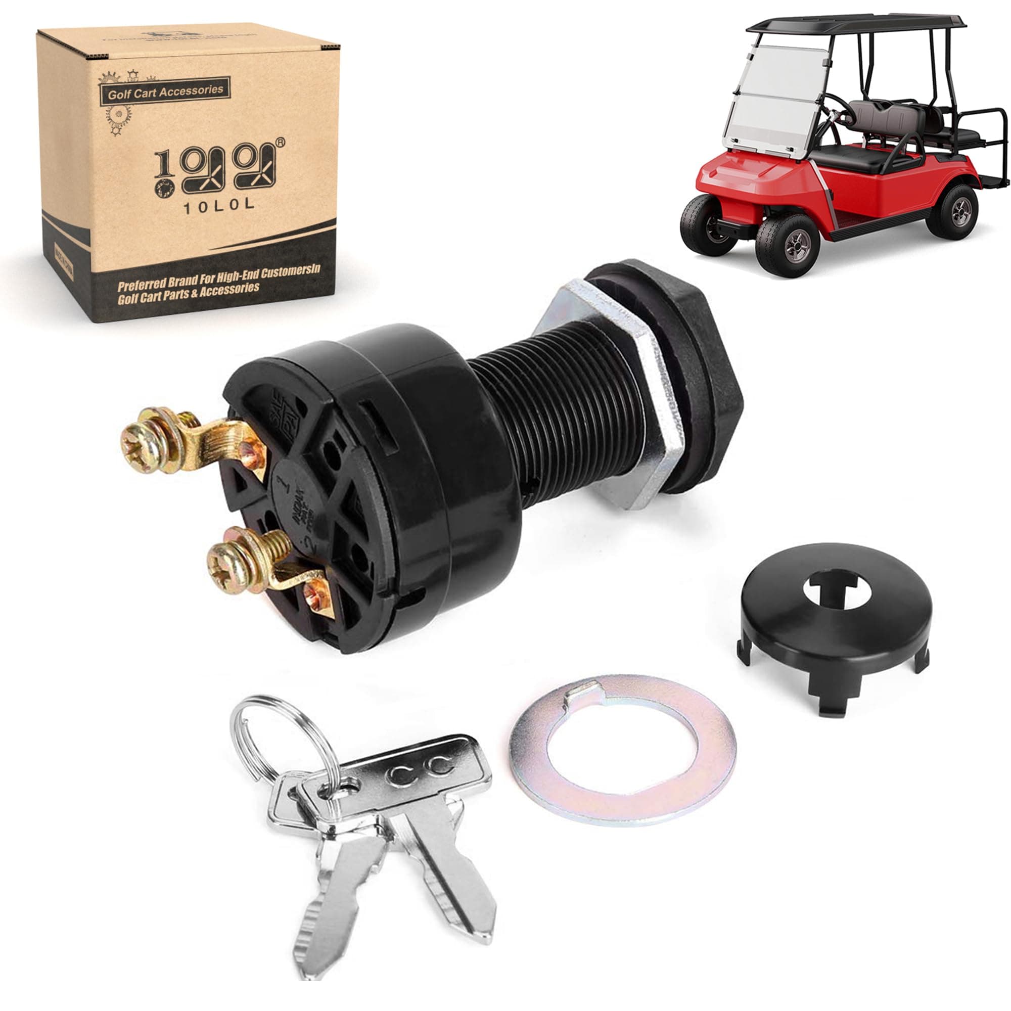 Golf Cart Ignition Switch 2-PIN for 36V - 48V Electric Golf Cart Club Car DS (1996 Up) Replacement Part 101826201 - with 2pcs Club Car Key