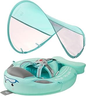 Mambobaby Float Baby Float with Canopy Non Inflatable Baby Pool Float Upgraded Tail Infant Swim Trainer Water Float for Toddler Infant 3-24 Months No Flip Over, Green