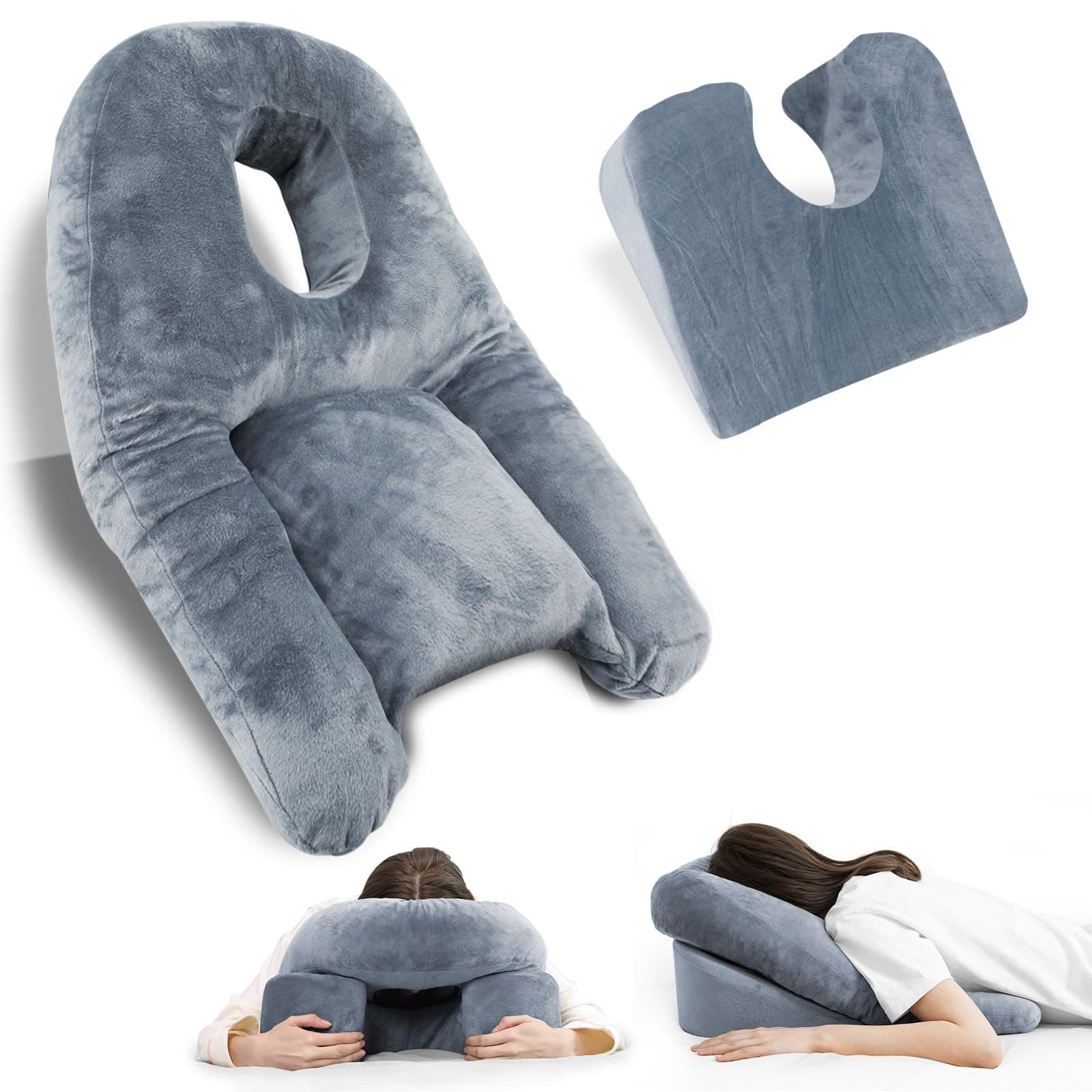 HOMCA Face Down Pillow After BBL or Eye Surgery - Home Massage Pillow Stomach Sleeping Face Down for Bed with CertiPUR-US Certified Memory Foam and Removable Cover