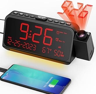 Mesqool Projection Alarm Clock for Bedroom, Digital Clock with Projection on Ceiling with Night Light, Date, Temperature, Humidity, Type-C USB Charger, Snooze, Dual Alarm, Dimmer, 12/24H