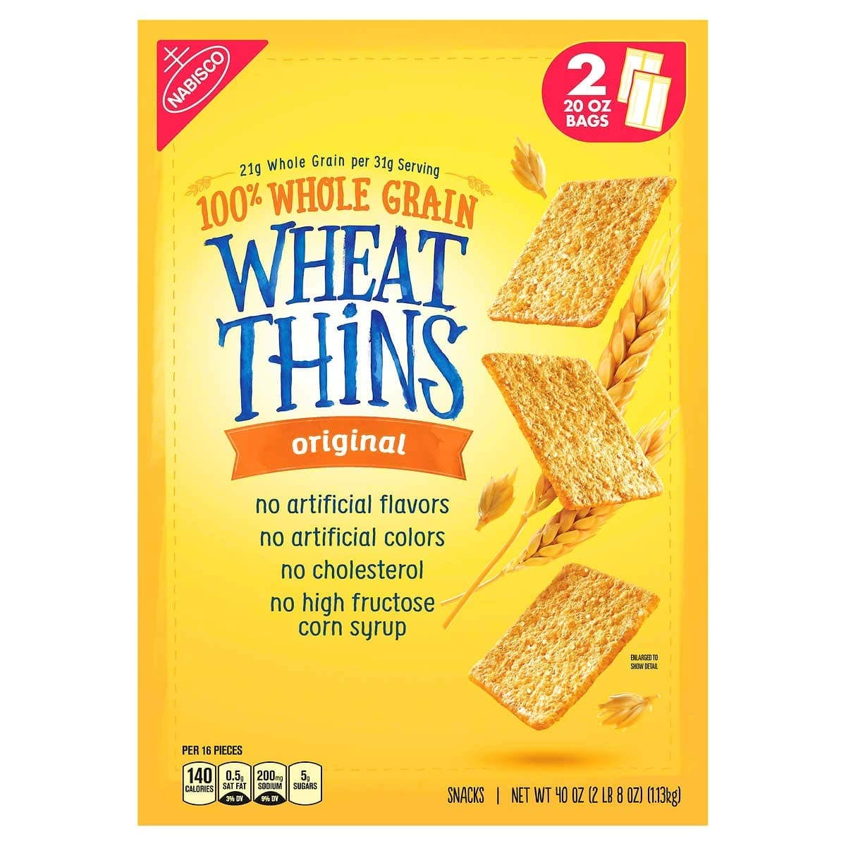 Nabisco Wheat Thins Original Snack Crackers 11 gram Whole Grain 2 Bags of 20