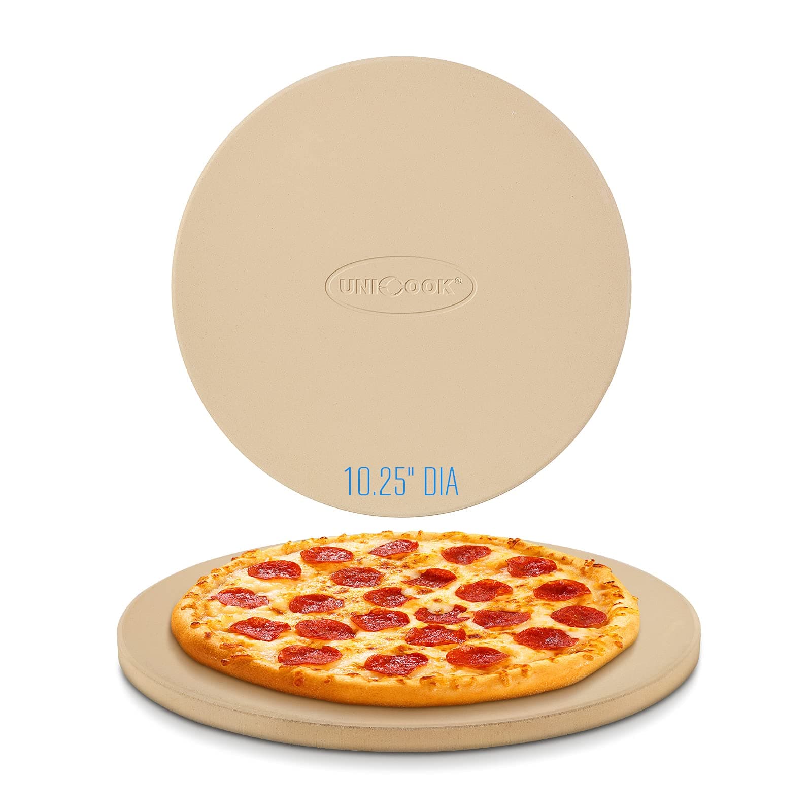 Unicook Pizza Stone, 10.25 Inch Round Pizza Grilling Stone, Small Pizza Stone for Oven, Baking Stone, Perfect Size for Personal Pizza, Ideal for Baking Crisp Crust Pizza, Bread, Cookies and More