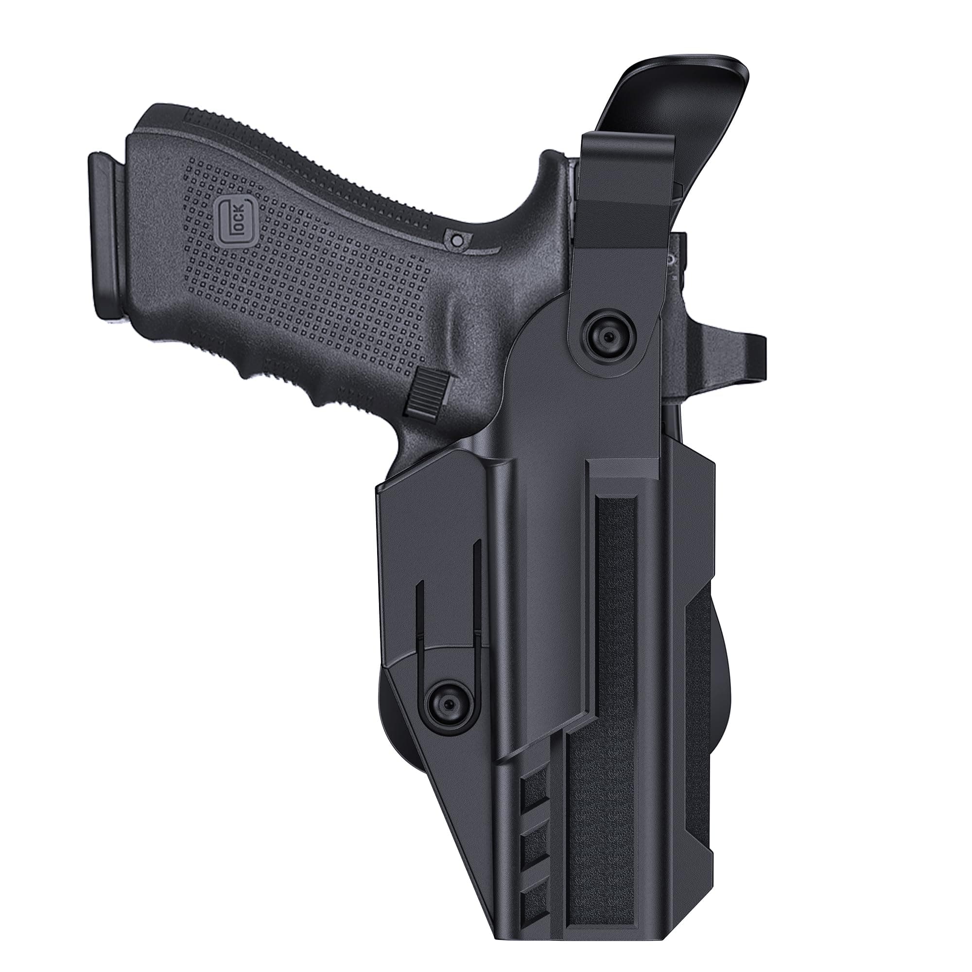 Level 3 Gun Holster for Glock 19/17/19X Gen 1-5, Glock 23/32 / Glock 45/44 Gen1-4, Adjustable Rentention OWB Paddle Pistol Holster with Auto Lock Thumb Release Button, Open Carry Holster, Right-handed