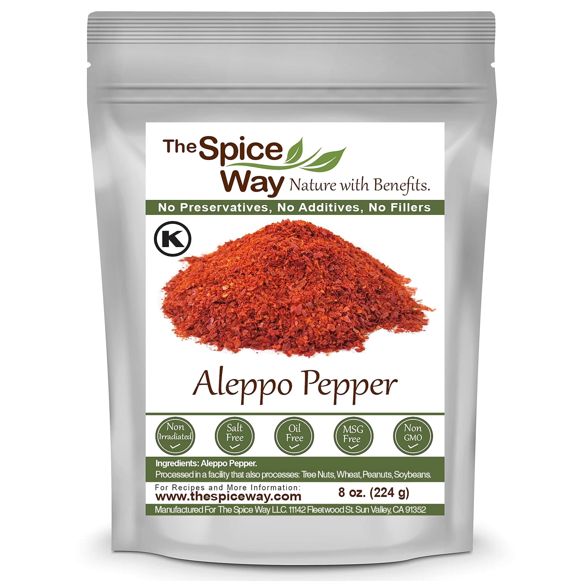 The Spice Way - Premium Aleppo Pepper (8 oz.) Crushed Aleppo Pepper Flakes (Halaby Pepper/Pul Biber/Marash Pepper/Aleppo Chili Flakes) Popular in Turkish and Middle Eastern/Mediterranean cooking