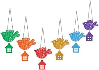 Artvibes Multicolored Flying Birds Wooden Wall Hanging for Home Decoration | Garden Balcony | Office | Cafe | Decorative Door Hanging | Festive Decor Art Items (WH_9107N), Pack of 6