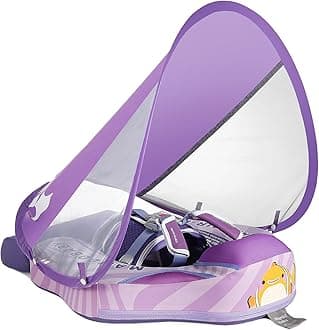 Mambobaby Float Add Tail No Flip Over Non-Inflatable Baby Swim Float Pearl Foam Solid Water Floats Smart Swim Trainer Infant Pool Float Swim Ring with Sun Canopy