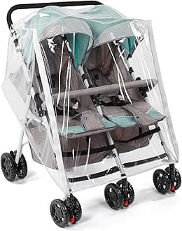 Double Stroller Rain Cover, Waterproof Weather Shield for Side by Side Baby Double Stroller, Twins Stroller Cover for Rain/Wind/ Snow/Cold/Dust, Baby Outdoor Accessories