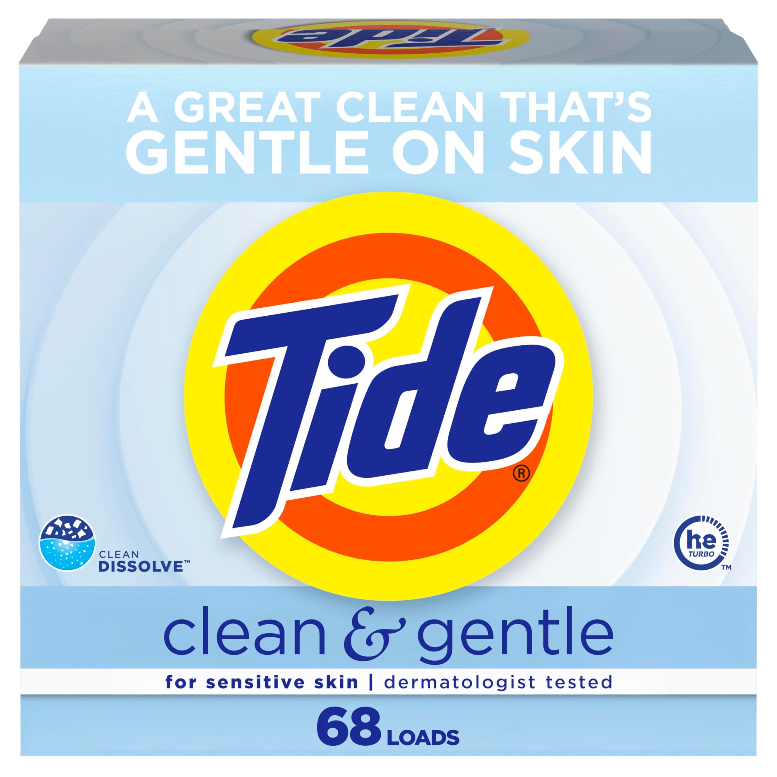 Tide Clean and Gentle Powder Laundry Detergent, Unscented, 68 Loads, 77 oz