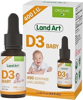 Certified Organic Vitamin D3 Drops Baby – 400 IU per Drop – 490 Servings – Supports Bone & Teeth Development – Vitamin D Drops for Infants & Toddlers – GMO-Free - Gluten-Free – 0.45 fl oz