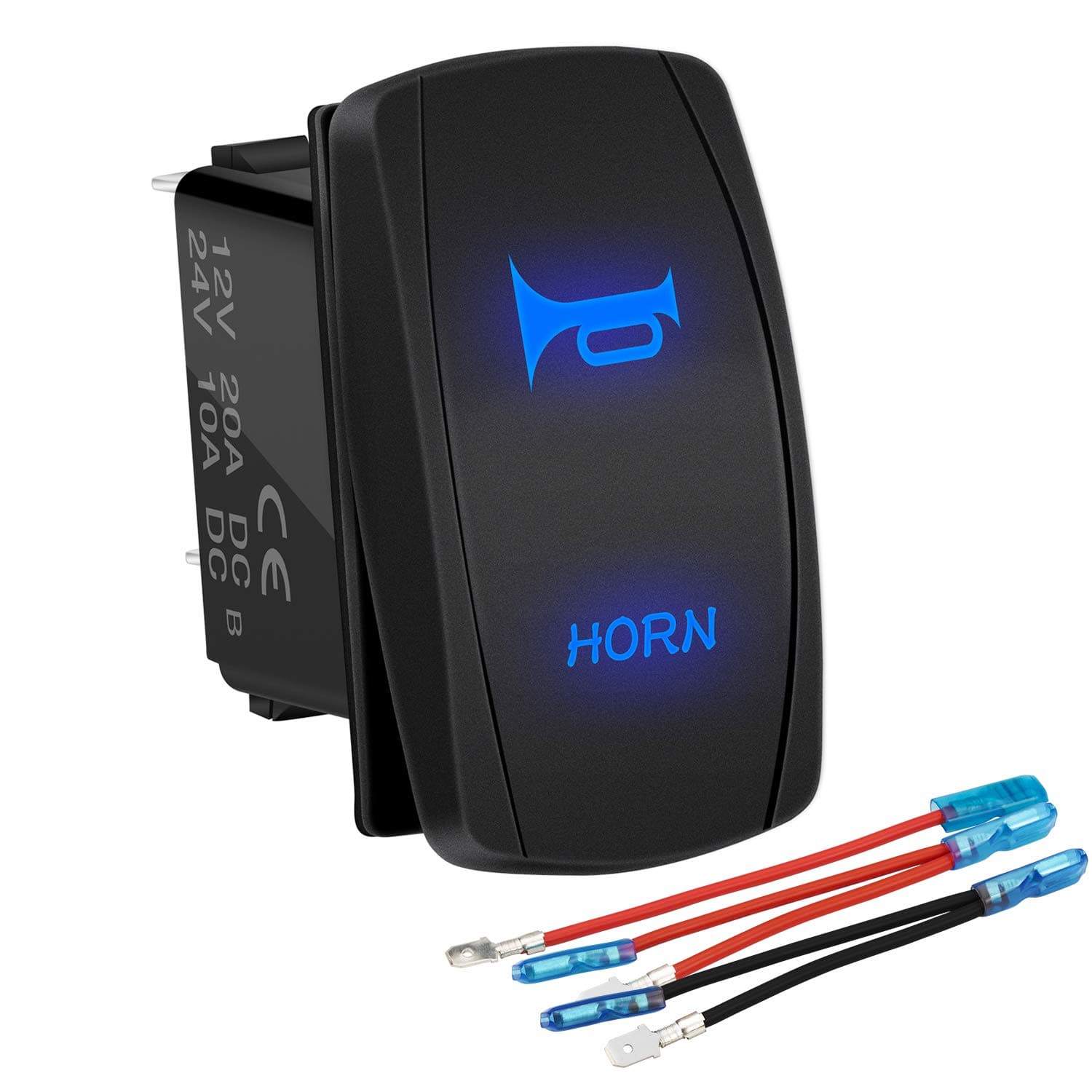 12V Horn Button Momentary Rocker Switch Blue LED 12 Volt Ranger Auto Train ATV UTV RZR Boat Marine Toggle Switch Waterproof
